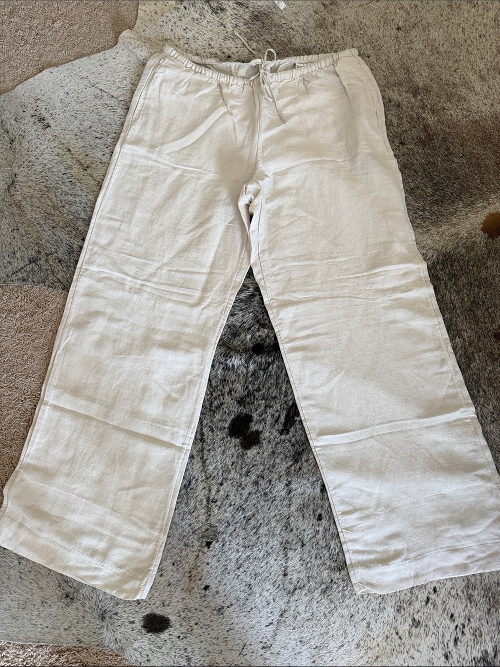 H&M Cream Linen-Blend Drawstring womens Pants